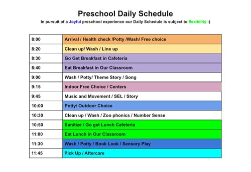 Preschool Daily Schedule